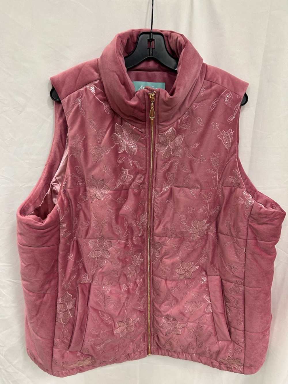 Embroidered Quilted Vest - Dusty Rose
